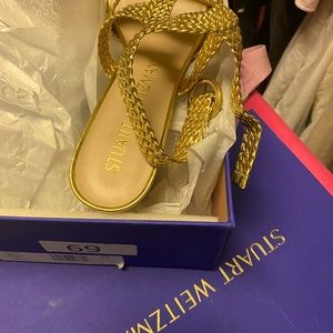Stuart Weitzman Gold Leather Strap Sandals